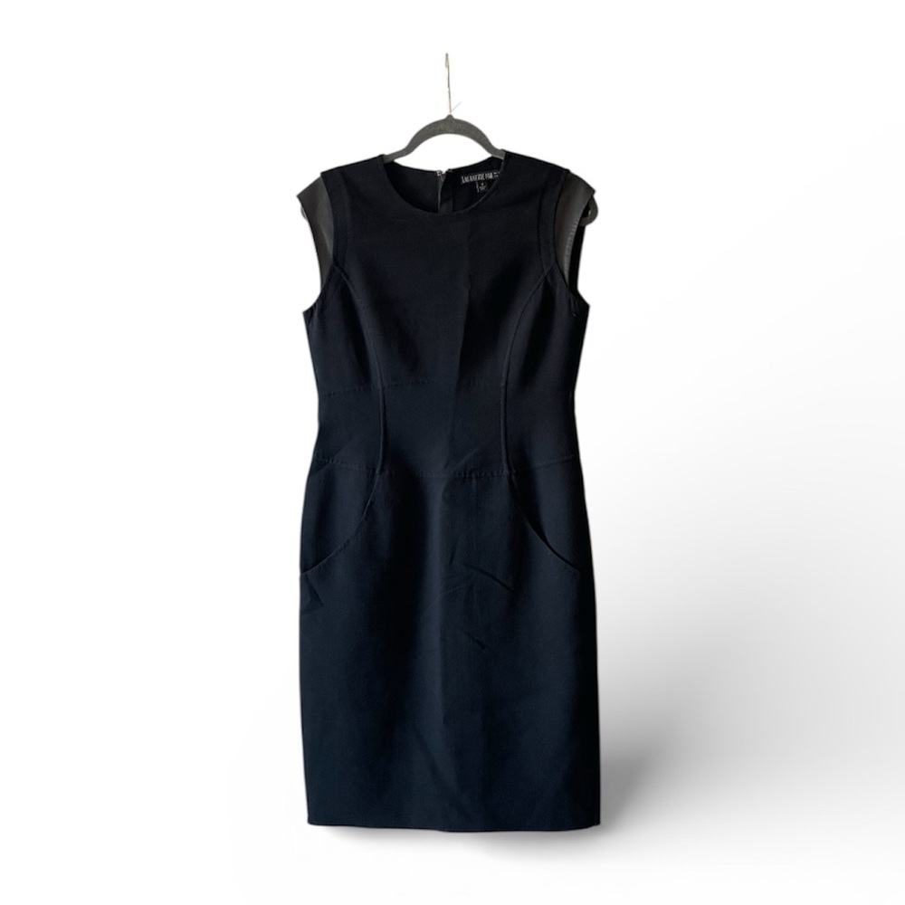Lafayette 148 NY Black 98% Wool Sheath Dress with  Leather Cap Sleeves - Size 4